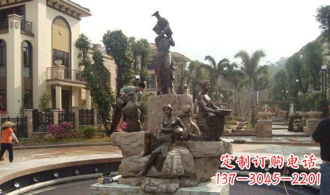大连小区西方美女喷泉人物铜雕
