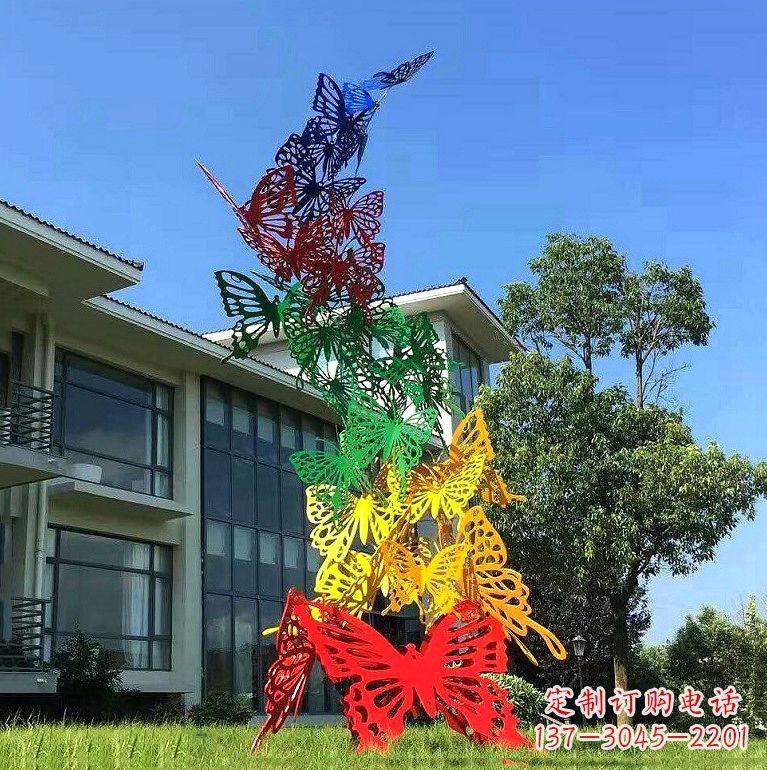 大连小区园林不锈钢彩色蝴蝶景观雕塑
