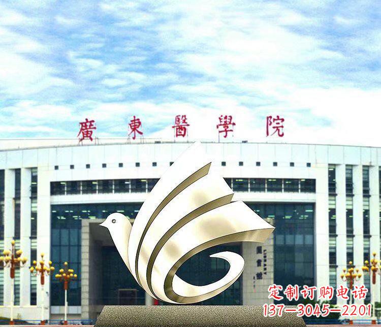 大连校园不锈钢抽象和平鸽雕塑