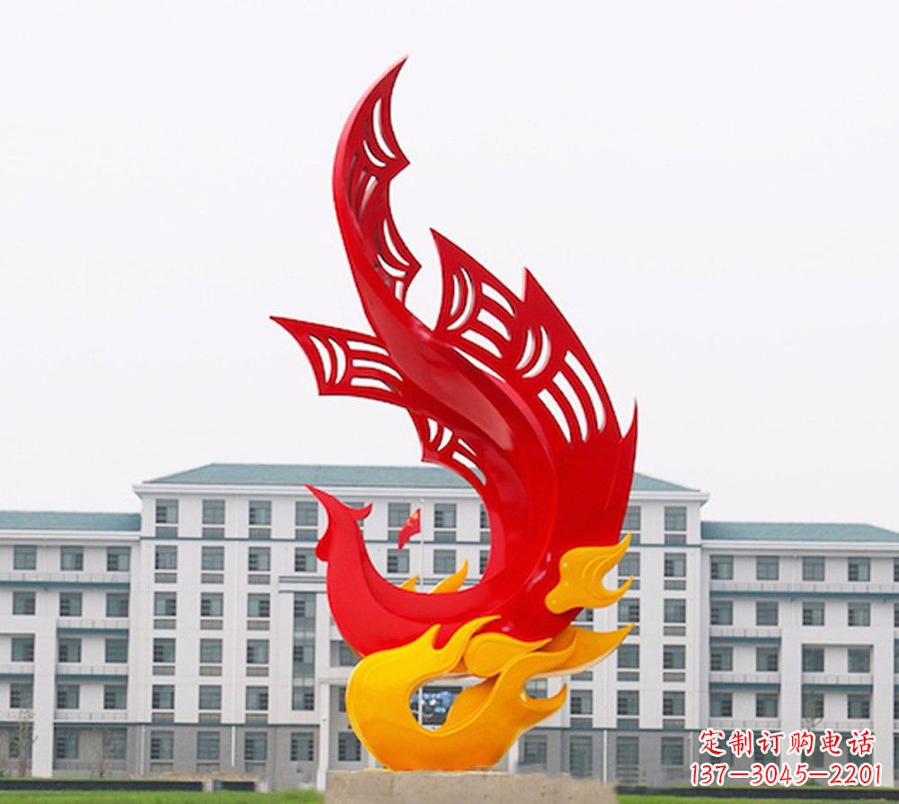 大连校园不锈钢凤凰浴火雕塑