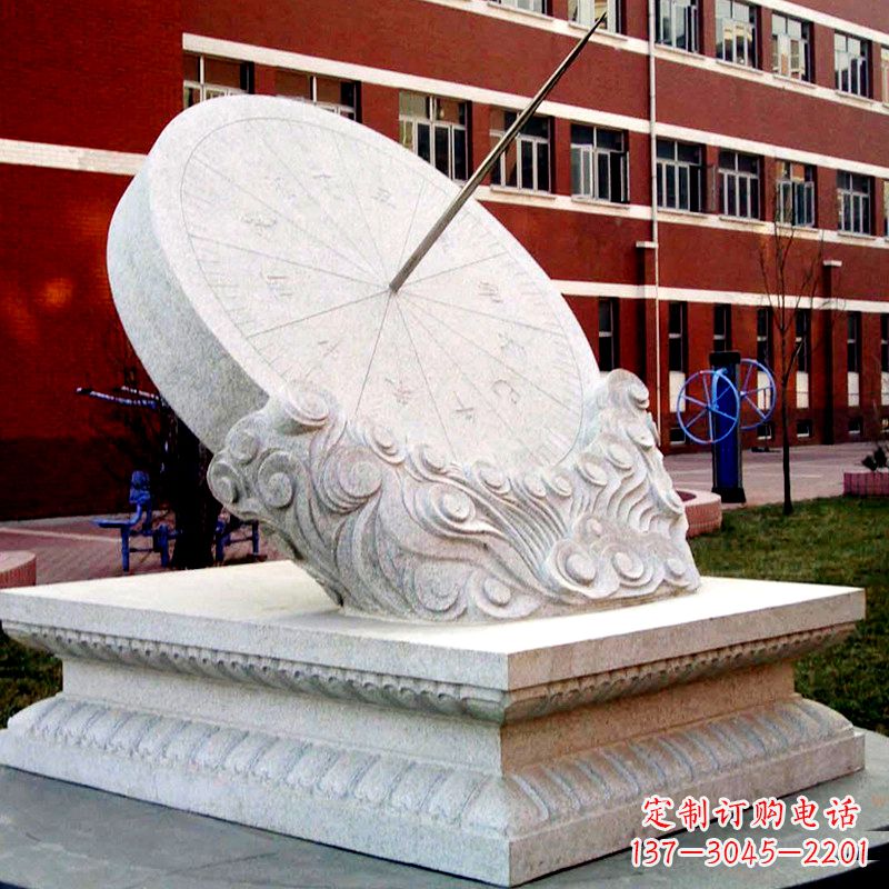 大连学校校园汉白玉日晷石雕摆件
