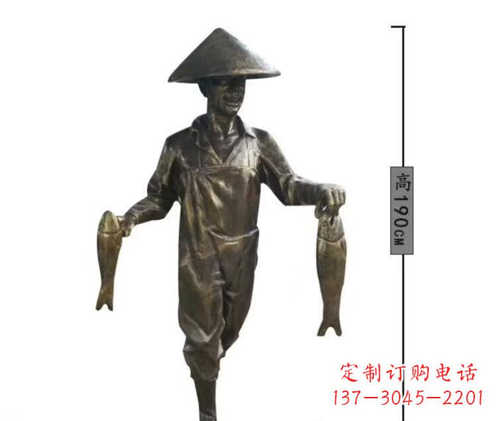 大连渔夫捕鱼民俗铜雕 (2)