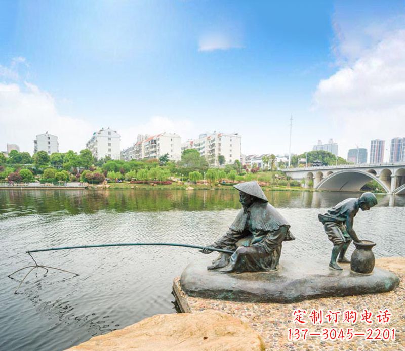 大连渔翁钓鱼公园景观铜雕