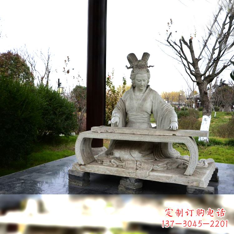 大连虞姬弹琴雕塑-公园古代人物著名美女情景雕塑