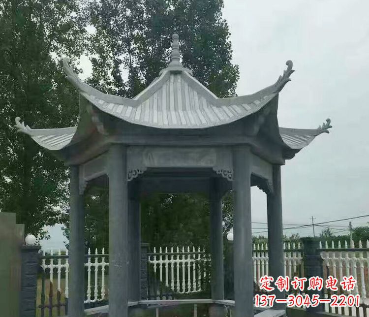 大连园林仿古石凉亭景观石雕 (2)