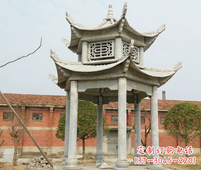 大连园林仿古双层石雕凉亭 (2)