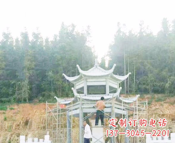 大连园林仿古双层石凉亭景观石雕 (2)