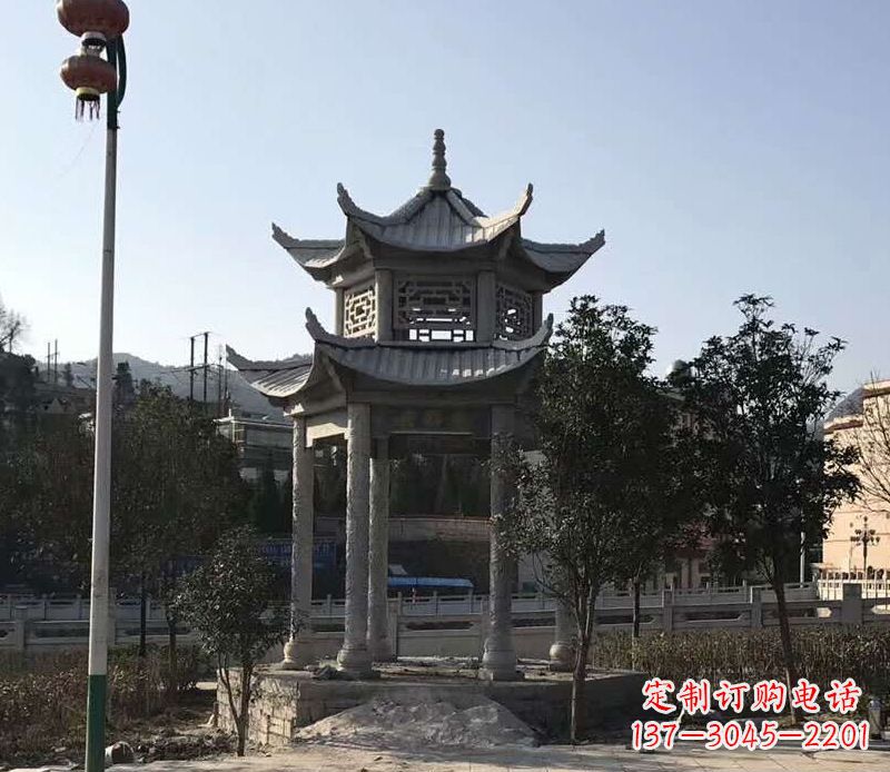 大连园林仿古双层石凉亭景观石雕 (4)