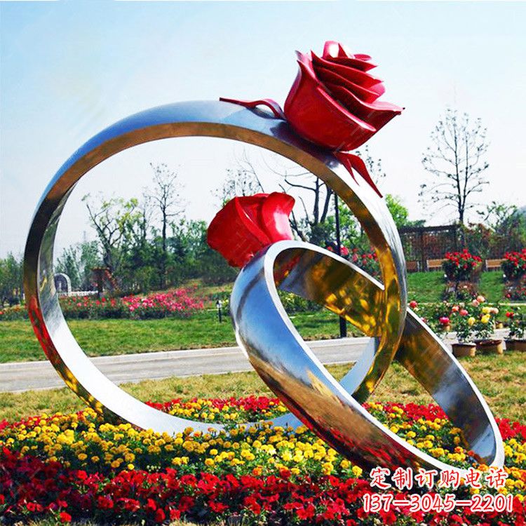 大连园林花丛不锈钢玫瑰花戒指雕塑