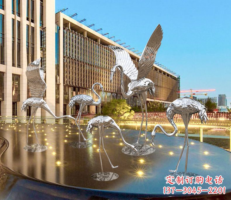 大连园林火烈鸟不锈钢雕塑