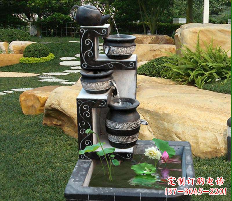 大连园林景观茶壶流水池石雕