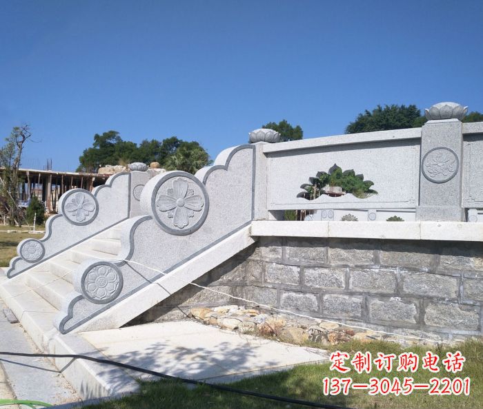 大连园林景观大理石镂空莲花石栏板 (2)