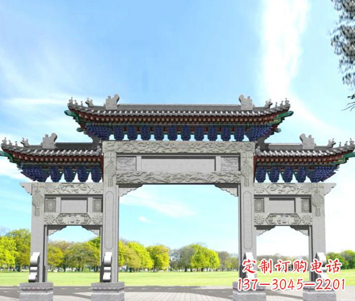 大连园林景观仿古三门石牌坊
