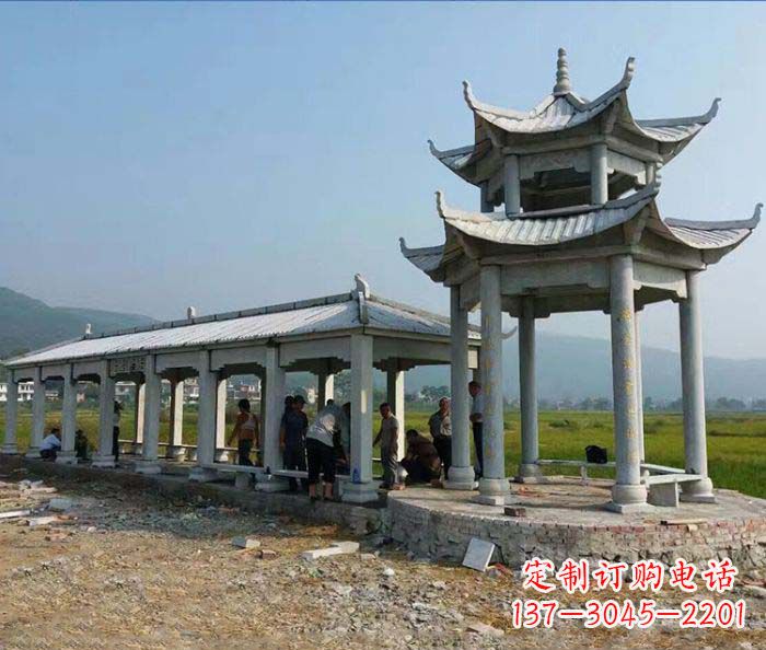 大连园林景观仿古石雕长廊凉亭