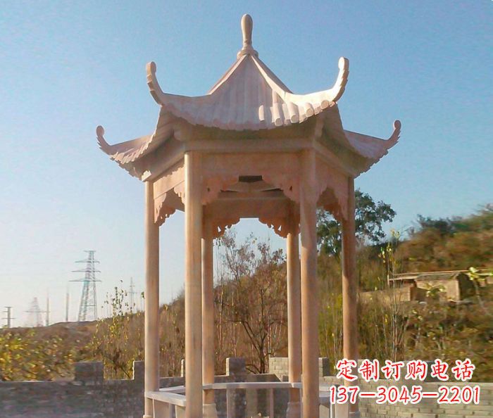 大连园林景观晚霞红单层石雕凉亭