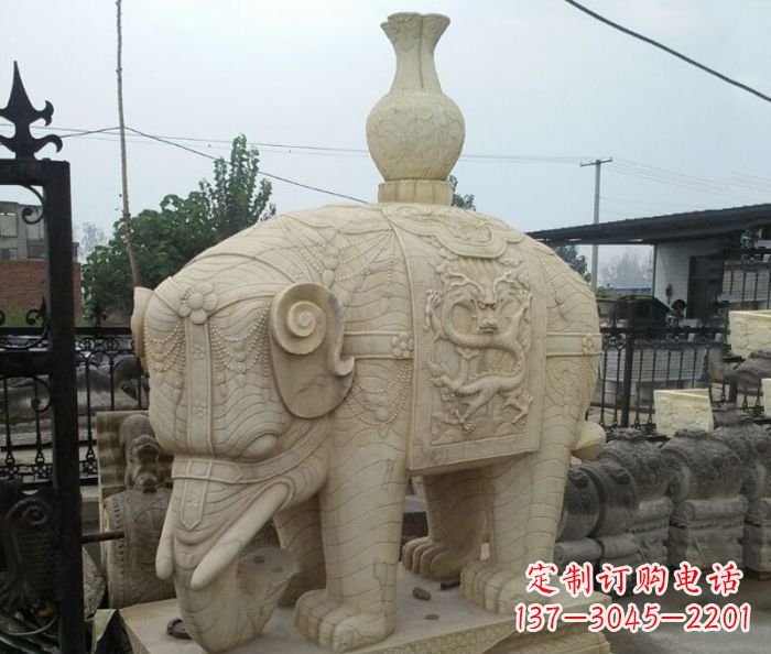 大连园林景观驮瓶大象石雕