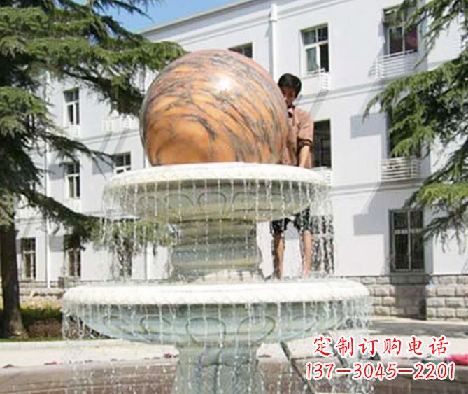 大连园林景观晚霞红风水球喷泉石雕 (2)