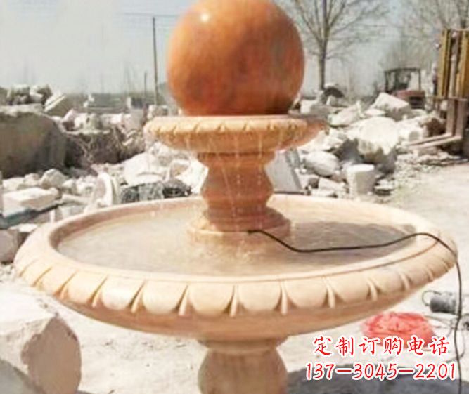大连园林景观晚霞红风水球喷泉石雕 (3)