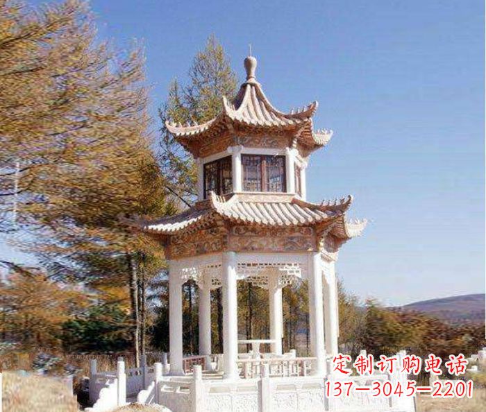 大连园林景观晚霞红双层石雕凉亭 (3)