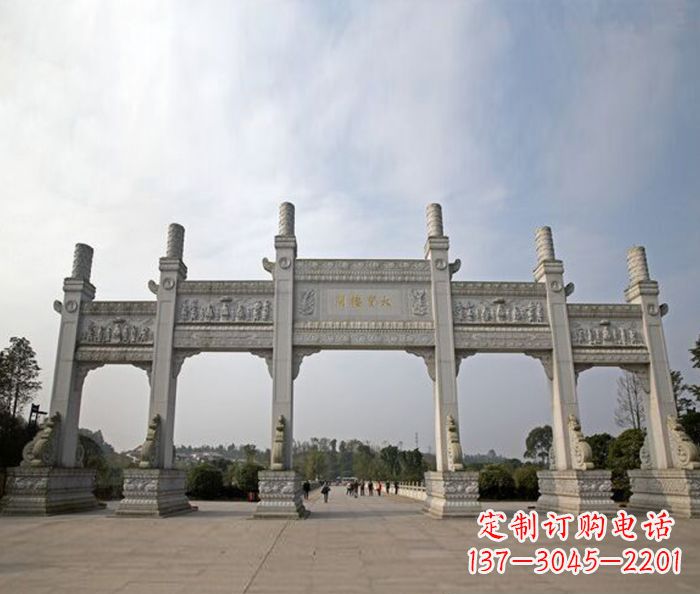 大连园林景观五门石雕牌坊