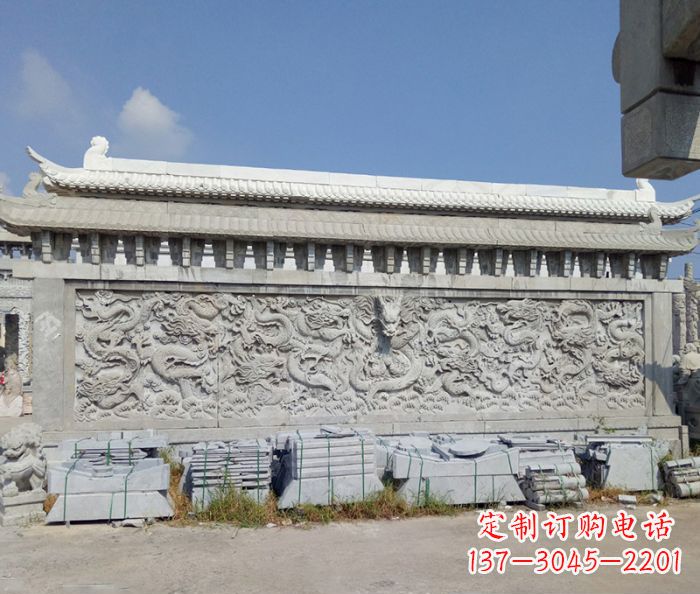 大连园林九龙壁石雕影壁 (3)
