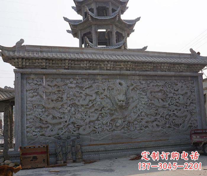 大连园林九龙壁石雕影壁