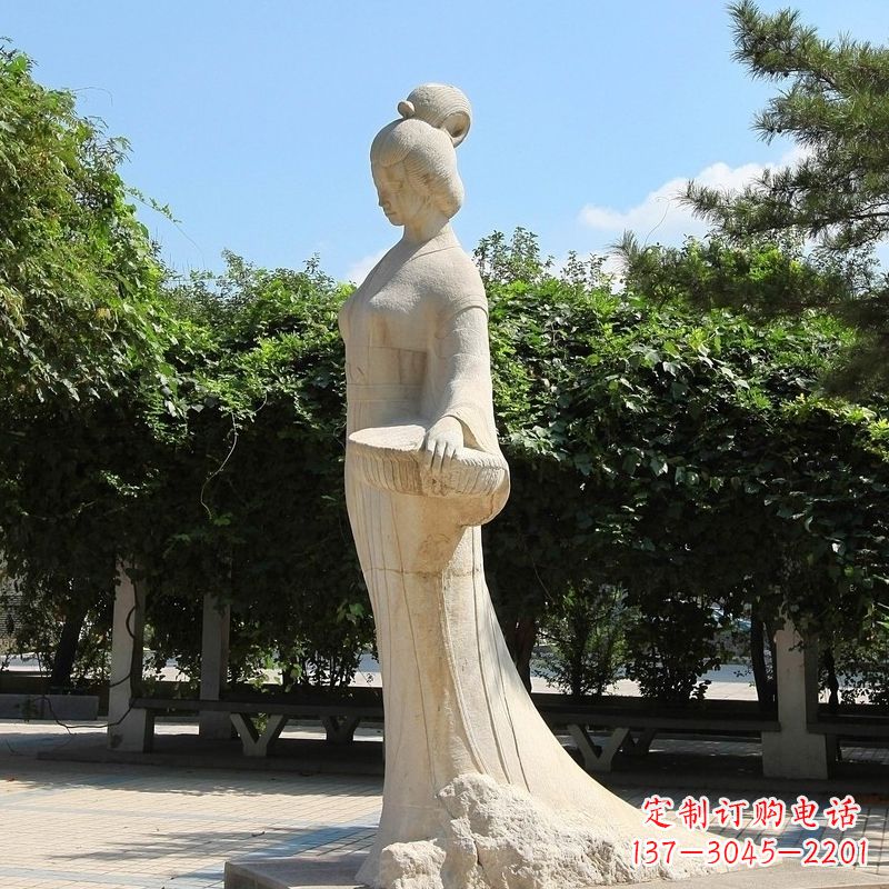 大连园林历史人物著名美女秦罗敷砂岩石雕塑像