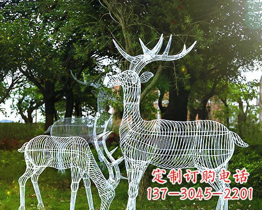 大连园林镂空梅花鹿不锈钢景观雕塑