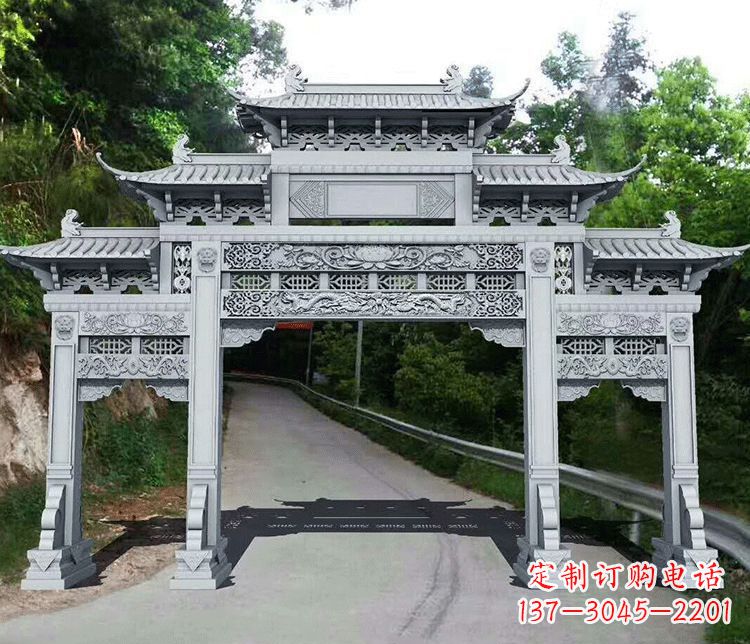 大连园林三门石牌坊景观石雕