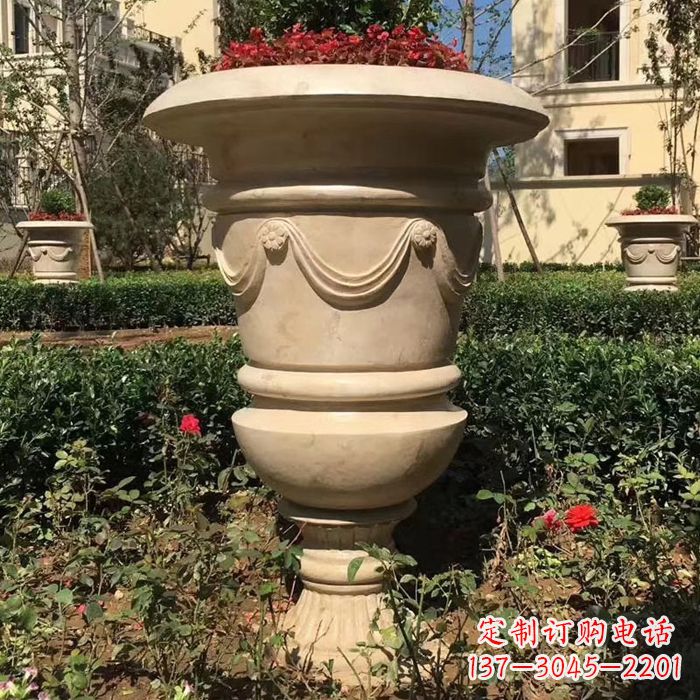 大连园林砂岩石雕花盆