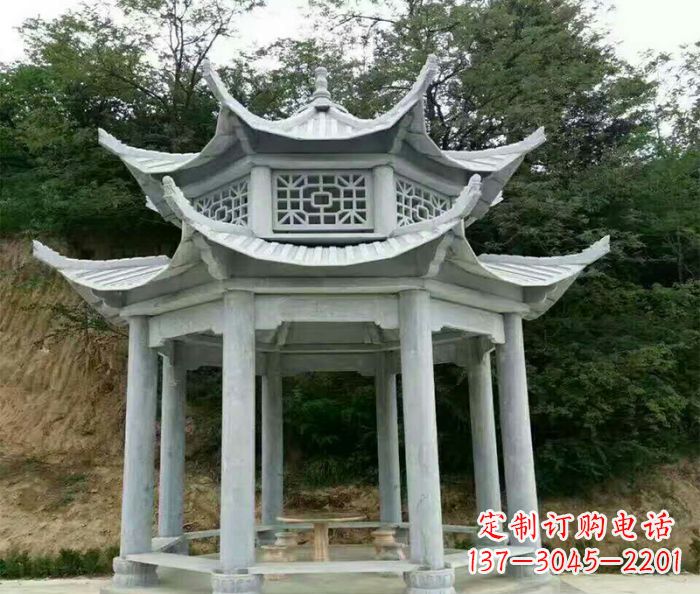 大连园林双层凉亭石雕 (2)