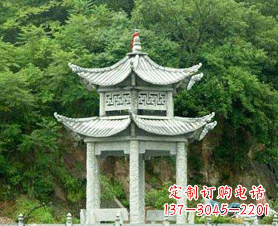 大连园林双层六角石凉亭景观石雕