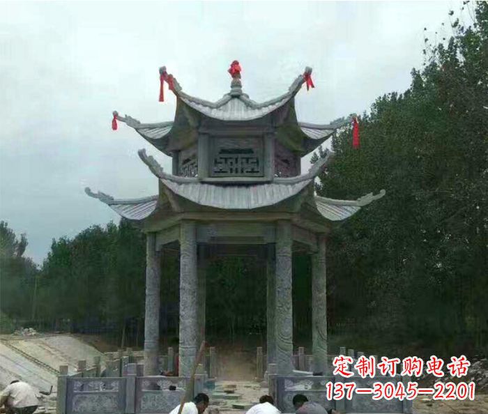 大连园林双层凉亭石雕 (3)