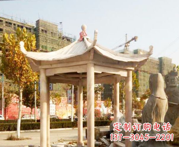 大连园林晚霞红单层凉亭景观石雕