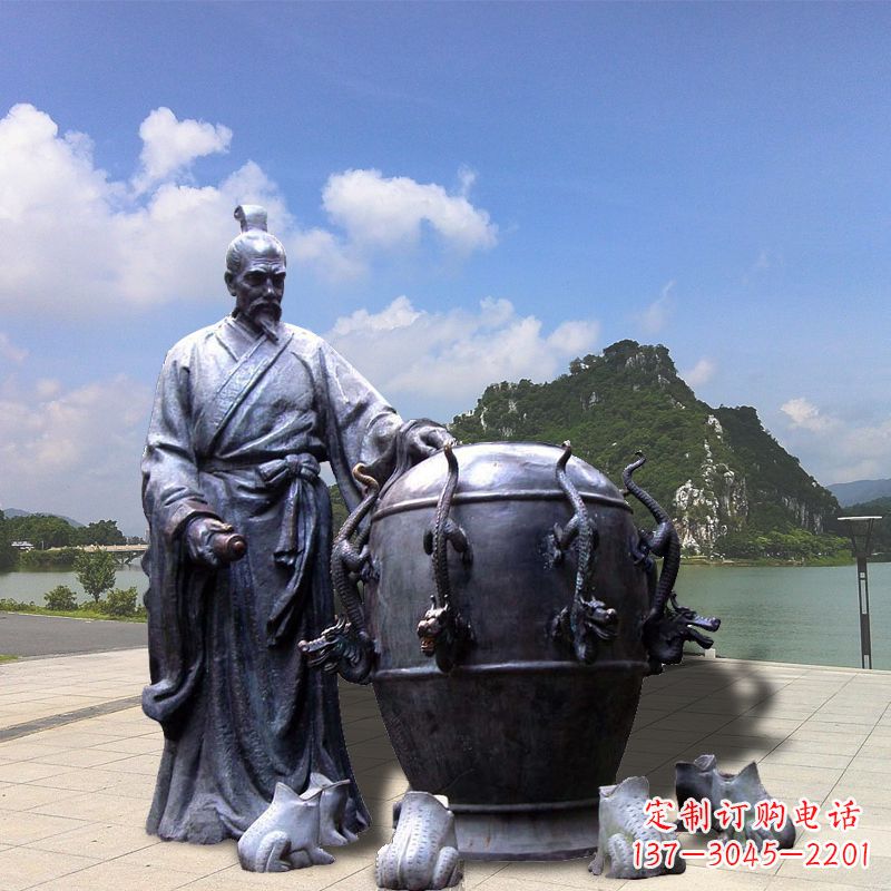 大连张衡地动仪地震仪雕塑-玻璃钢仿铜历史名人情景雕塑