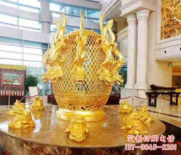 大连张衡地动仪企业景观雕塑摆件纯铜鎏金古仪器
