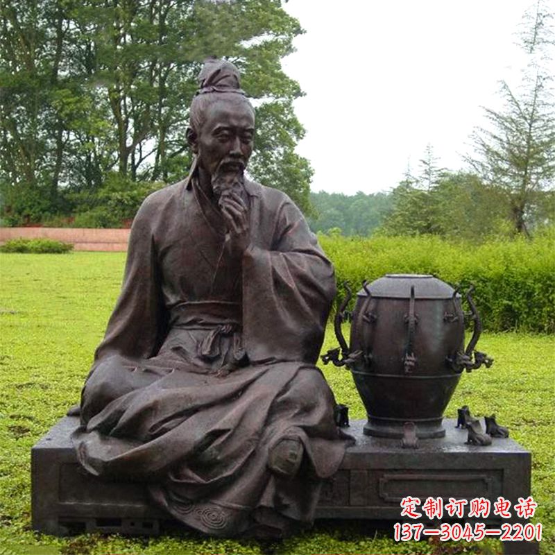 大连张衡与地动仪铜雕景观-公园园林历史名人情景雕塑