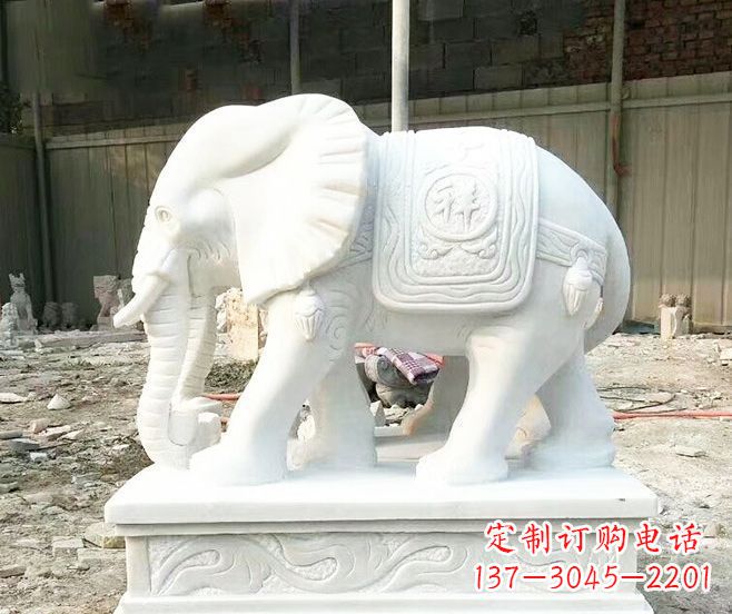 大连招财动物汉白玉大象石雕 (3)