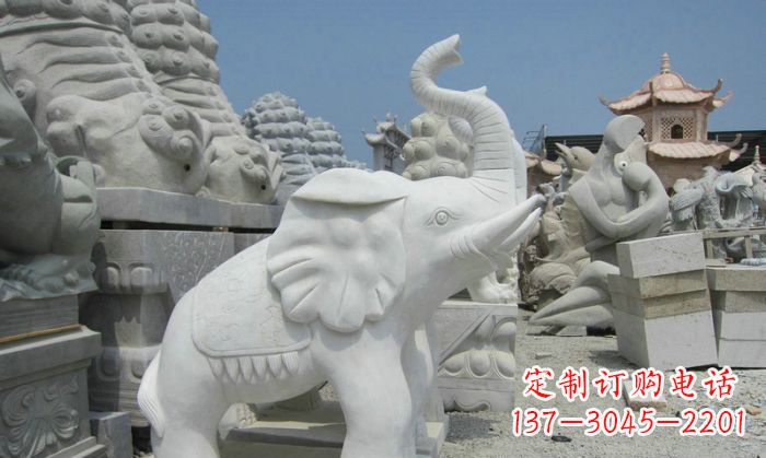 大连招财动物汉白玉长鼻小象石雕