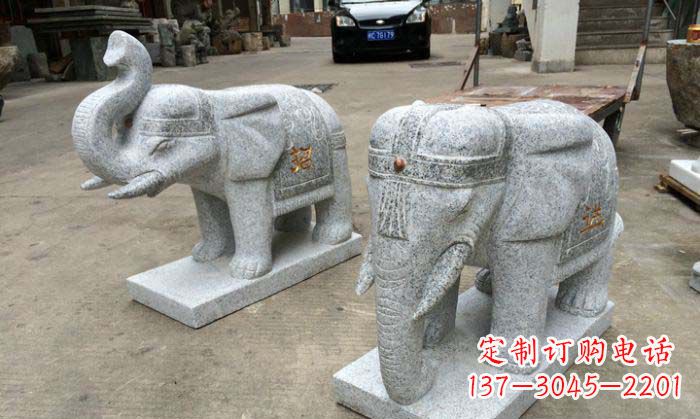 大连招财进宝芝麻灰大象石雕 (2)