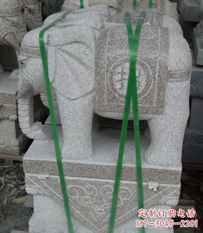大连招财进宝芝麻灰大象石雕 (4)