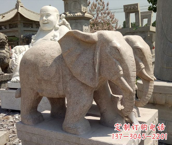 大连招财晚霞红大象石雕 (2)