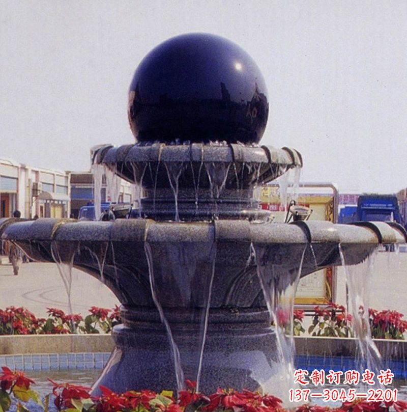 大连中国黑双层风水球喷泉石雕