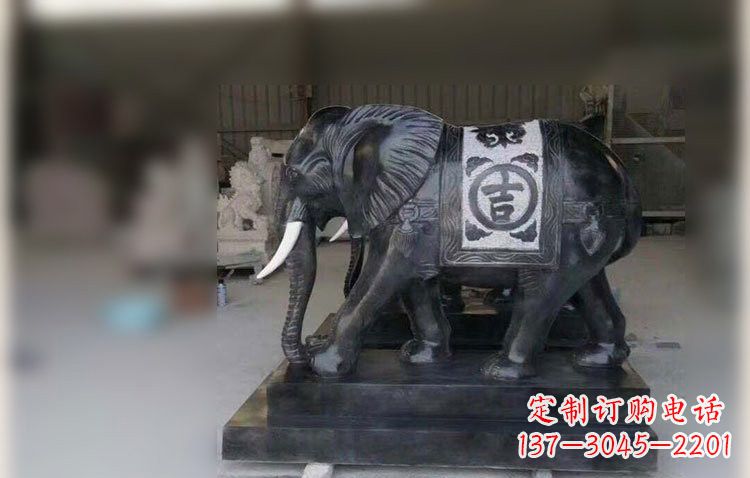 大连中国黑石材大象雕塑