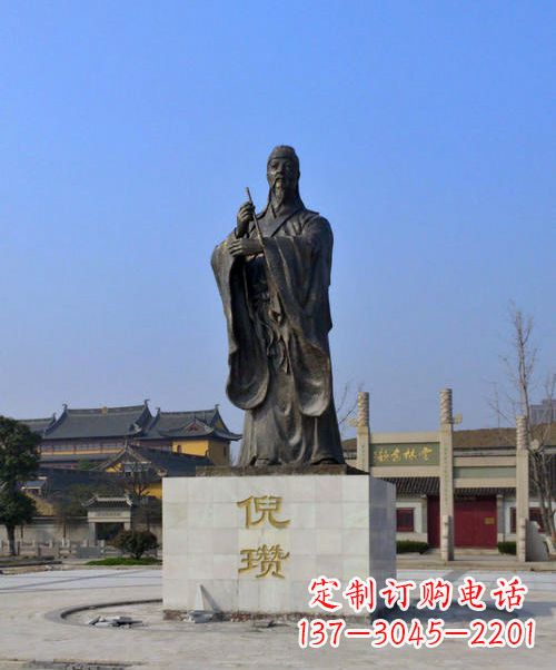 大连中国历史名人元末明初画家诗人倪瓒铜雕塑像