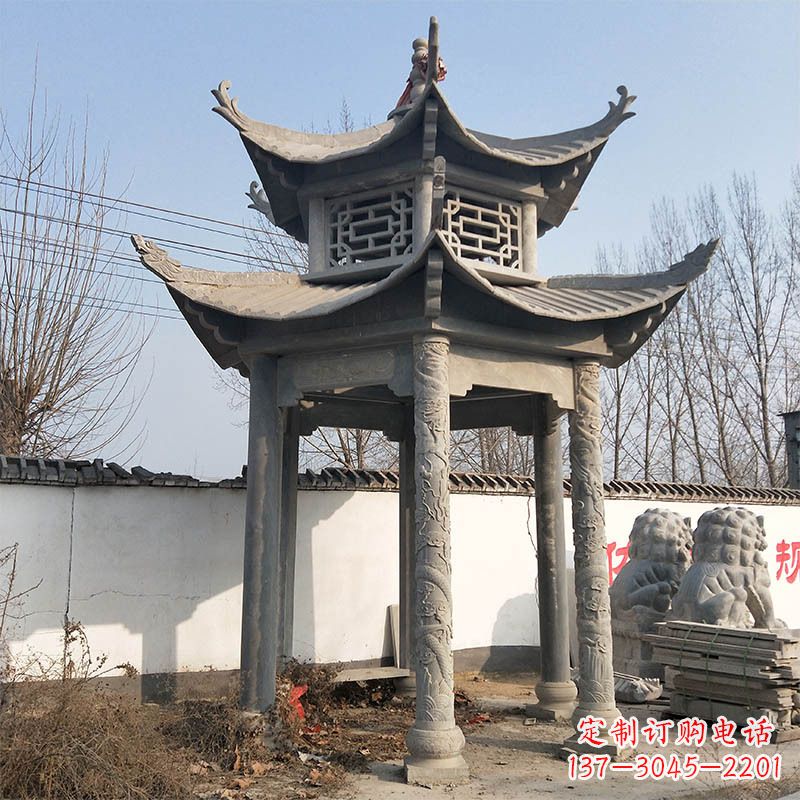 大连中式双层石雕凉亭