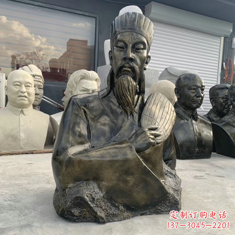大连诸葛亮半身像-玻璃钢仿铜三国人物古代著名军事家雕像