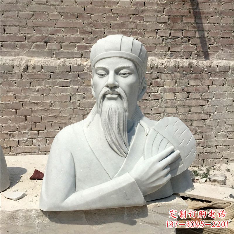 大连诸葛亮汉白玉石雕胸像-三国著名人物雕塑