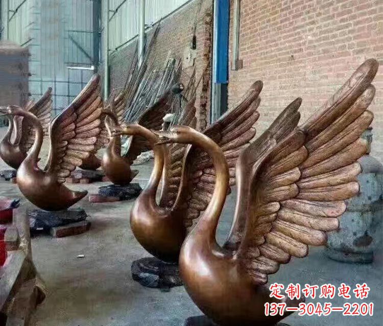 大连铸铜天鹅喷水动物喷泉雕塑